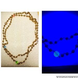 Vintage Beige Faux Beads With Colorful Glass Beads (One glows💚)